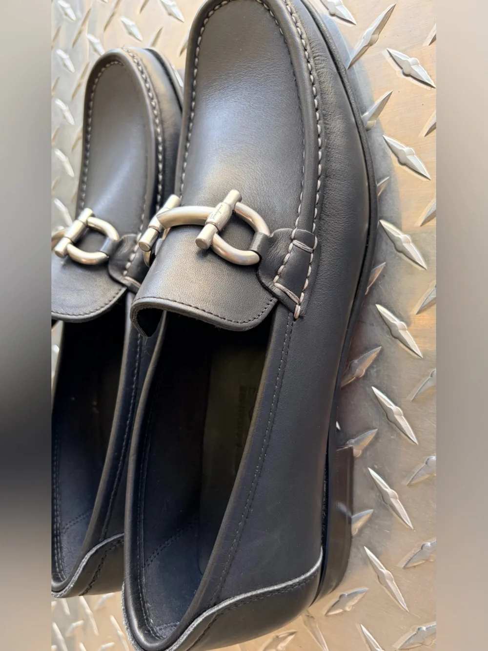 Excellent Salvatore Ferragamo Men Gancini Bit Loafers Black Leather 7.5D